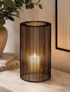 Nordic <b>Black</b> Metal Wire Cylinder <b>Candle</b> Holder Modern Wire Cage <b>Lantern</b> <b>With</b> Glass Hurricane Tube For Tabletop Centerpiece - Product Image 1