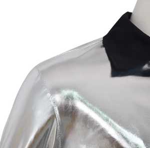 Men's Silver Leather Slim <b>Jacket</b> <b>Punk</b> Style Stand Collar Waterproof Zipper Closure Regular Sleeve Autumn Wear - Product Image 3