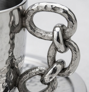 Vintage Hammered Metal <b>Tea</b> <b>Cup</b> With Saucer Chain Link Handle Silver Polished Coffee Espresso <b>Set</b> - Product Image 3