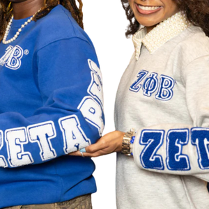 Sweat-shirt Zeta Phi Beta en chenille bleu pour femme, avec motif au dos, lettres grecques brodées, col rond, haut décontracté de qualité supérieure - Product Image 5