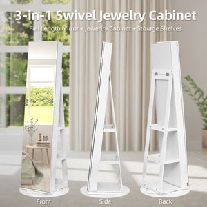 Armadio Portagioie con Specchio a Figura Intera e Serratura, Organizzatore Girevole a 360° di Grande Capacità - Product Image 3