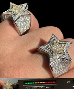 <b>Mens</b> Iced Moissanite Star <b>Ring</b> Two Tone 925 Sterling <b>Silver</b> Gold Trim Hip Hop <b>Ring</b> <b>Men</b> Bling Jewelry Statement Luxury Style - Product Image 4