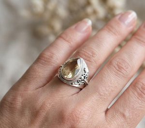 925 Sterling Silver <b>Citrine</b> Statement <b>Ring</b> Vintage Victorian Filigree Cocktail <b>Ring</b> November Birthstone Jewelry Gift for Women - Product Image 6