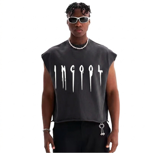 Débardeur tricoté sans manches gris pour homme 100 % coton séchage rapide avec imprimé lettres dégradées sur le devant col rond style décontracté urbain - Product Image 2