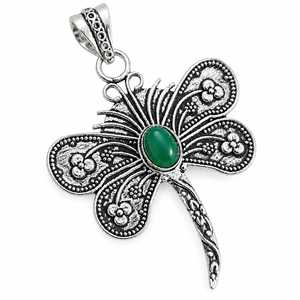 Colgante Clásico de Latón con Ónix Verde Natural en Forma de Mariposa, Bañado en Plata/Oro, Regalo de Compromiso Unisex - Product Image 1