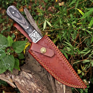 Couteau à lame fixe en acier 3cr13, manche en bois et bolster gravé, étui en cuir, couteau utilitaire de camping et de bushcraft à lame pleine, OEM - Product Image 6