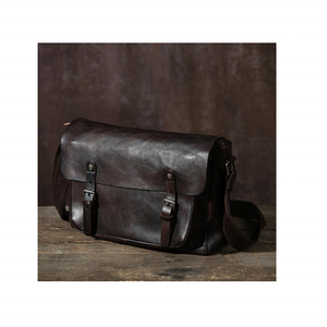 Sac messager en cuir véritable marron uni avec sangle réglable et fermeture à boucle, style classique, unisexe, usage quotidien - Product Image 4