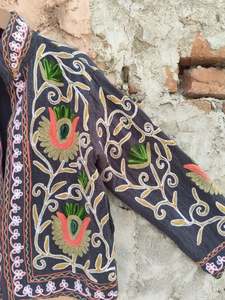 Open Front Pockets Trendy Winter Outerwear Belt Made Soft Fabric Handmade Women's Suzani Jacket Elegant Embroidery Comfortable - Product Image 4