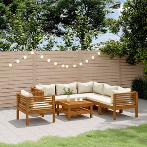 Ensemble de salon de patio en bois d'acacia massif de 7 pièces avec coussins crème pour le jardin - Product Image 1