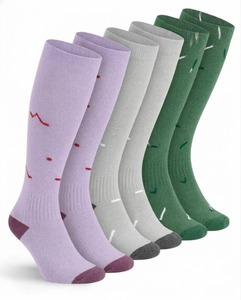 Chaussettes de compression montantes pour femmes, tricotées, respirantes, à blocs de couleur, avec soutien, prix de gros - Product Image 2