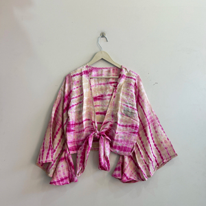 Women Vintage Silk Wrap Top <b>Boho</b> Crepe Silk Crop Top Bell Sleeve Tank Top Women Blouse - Product Image 1