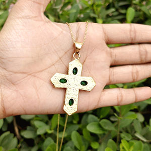 Designer cross necklace oval cut emerald quartz multi gemstone pendant necklace 18k gold plated solid brass wholesale necklace - Product Image 6