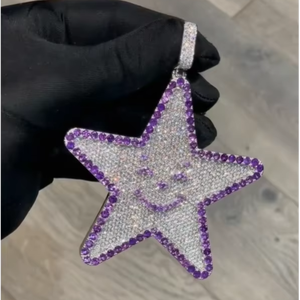 จี้ห้อยคอฮิปฮอปแบบกำหนดเอง เงินแท้ 925 ประดับเพชรโมอิสซาไนต์ทรงกลมเจียระไนแบบเหลี่ยม ดีไซน์รูปดาว สำหรับทั้งชายและหญิง - Product Image 1