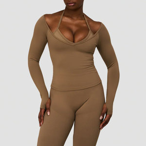 Chemise pour femme à manches longues en spandex extensible dans quatre directions, haute élasticité, nouvelle arrivée, épaules dénudées, trou pour le pouce, chemise de compression - Product Image 3