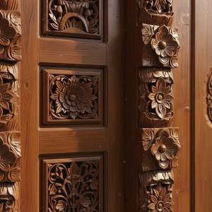 Porte d'entrée double en teck massif sculpté à la main, style traditionnel indonésien, porte principale personnalisée pour villa ou maison - Product Image 5