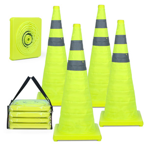CITICITY 28" Lime Green Collapsible Pop-up Traffic Cones with Reflective Collar for Road Safety & Traffic <b>Control</b> - Product Image 1