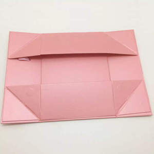 Elegant Pink Folding Gift <b>Box</b> with Ribbon Handle Luxury <b>Foldable</b> Pink Packaging <b>Box</b> with Ribbon Handle - Product Image 2