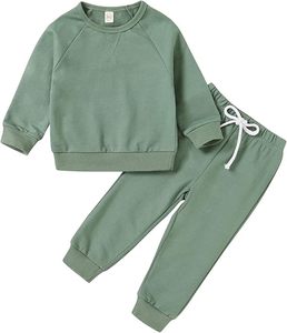 ชุดเสื้อผ้าเด็กแบบ unisex แขนยาว สีพื้น กางเกงขายาว ชุด 2 ชิ้น สำหรับฤดูหนาว ชุดเด็กวัยหัดเดิน ผ้าโพลีเอสเตอร์/ผ้าฝ้าย/ผ้าฟลีซ - Product Image 1