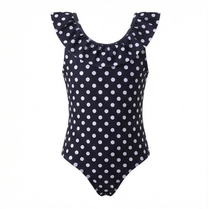 Traje de baño de una pieza para mujer, traje de baño elástico con escote con volantes y lunares, ajuste regular, spandex, poliéster - Product Image 1