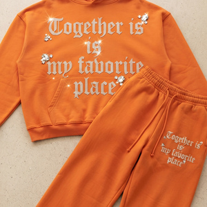 Conjunto de Sudadera con Capucha y Pantalones Deportivos Ligeros de Forro Polar con Pedrería Personalizada, Ropa de Moda de Invierno, Trajes Deportivos Holgados Unisex - Product Image 4