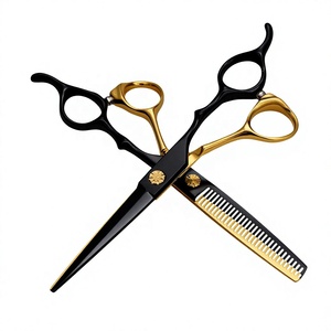 Ciseaux de coiffure professionnels en acier inoxydable, ciseaux à effiler droits et lisses pour salon de beauté, noir et or - Product Image 1