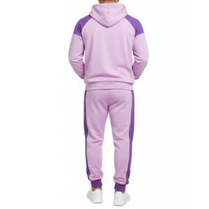 Conjunto Deportivo Masculino de Alta Calidad al Por Mayor – Sudadera con Capucha de Manga Raglán en Lavanda Pastel y Morado con Puños en Contraste y Pantalón a Juego - Product Image 2