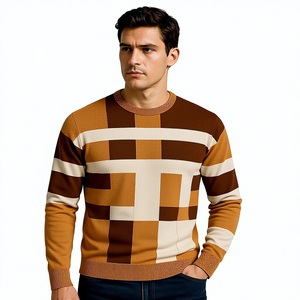 เสื้อสเวตเตอร์คอกลมผู้ชายแบบสั่งทำพิเศษ ลายบล็อกสีสันสดใส แต่งแถบลายทาง สไตล์ลำลอง สำหรับฤดูใบไม้ร่วงและฤดูหนาว ขายส่งแบบ OEM เสื้อไหมพรมแบบสวมหัว รุ่นใหม่ - Product Image 1