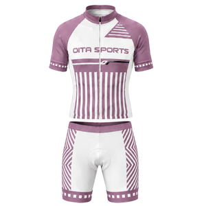 Ensemble maillot et short de cyclisme blanc et mauve, manches courtes, fermeture éclair intégrale, respirant, rembourré, uniforme de course cycliste, entraînement d'équipe, performance - Product Image 1
