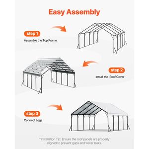 Robusto Carport in Metallo 20 x 20 Piedi con Tetto Resistente e Pareti Laterali Rimovibili per Parcheggio di 3 Auto, Garage Esterno Ombreggiato - Product Image 6