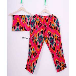 Conjunto de Pijama de Verano para Mujer, Hecho a Mano, 100% Algodón, Estampado Ikat, Ecológico, Transpirable, Elegante, Suave, Ropa de Dormir con Características Térmicas - Product Image 4