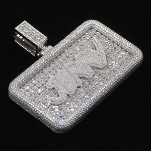 Custom Zig Zag Emerald Cut Lab Grown Diamond <b>Pendant</b> 925 Sterling <b>Silver</b> VVS1 Iced Out Hip Hop Personalized Name Statement Charm - Product Image 1