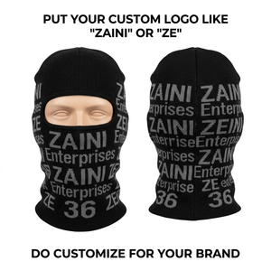 Balaclava en tricot côtelé 100 % acrylique de qualité supérieure, 380 GSM, noir, avec logo personnalisé brodé en jacquard, masque de ski d'hiver, balaclava pour le cou - Product Image 2