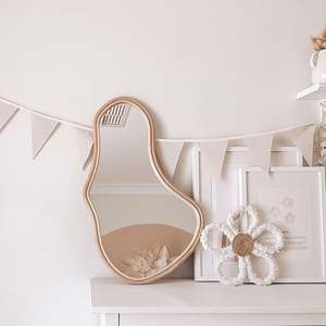 Wavy shaped mirror best choice home <b>accessory</b> hand-made rattan trim mirrors for wall <b>decoration</b> - Product Image 5