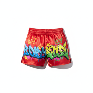 Shorts de boxe personnalisés avec motif graffiti, coupe régulière pour homme, en polyester extensible, vêtements d'arts martiaux, taille adulte - Product Image 1