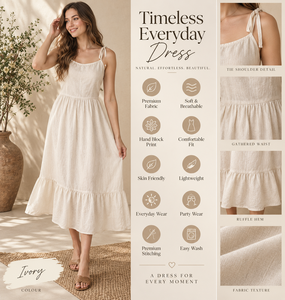 Robe plissée mi-longue en coton et lin tissé de qualité supérieure, respirante, à bretelles nouées et ourlet à volants – Collection décontractée en gros - Product Image 2