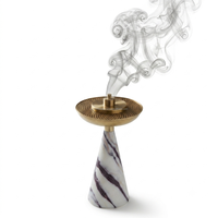 Brûleur à Bakhoor de Luxe en Laiton avec Base en Faux Marbre, Encensoir Arabe Mabkhara pour Charbon, Encens, Oud et Frankincense - Vente en Gros