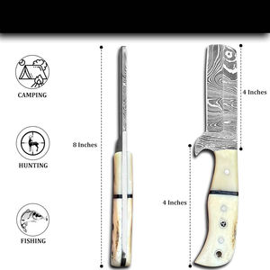 Couteau de boucher western plein pied en acier Damas avec étui en cuir pour la chasse et le camping - Product Image 5