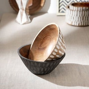 Modern Wooden Bowl Printed Pattern Decorative Serving Bowl Stylish <b>Table</b> Decor Handmade Wood Storage Bowl Home Use - Product Image 2