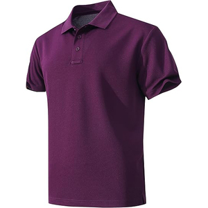 Polo de Algodón Piqué Morado de Manga Corta para Hombre, Transpirable, Informal, de Punto, Color Sólido, Corte Regular - Product Image 1
