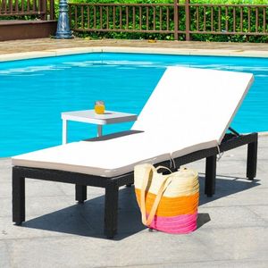 Lettino Prendisole in Rattan Regolabile in Altezza con Cuscini, Comoda Sedia a Sdraio per Uso Esterno - Product Image 4