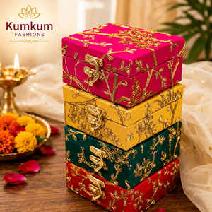 Handcrafted Religious Zari Embroidery High Strength Recyclable Square 4x4 Inches MDF Lock <b>Box</b> Indian Kumkum Fashions Wedding - Product Image 1