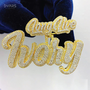 Pendentif Lettre Initiale Personnalisée en Argent Sterling 925, Sertie de Moissanite VVS de Luxe, Testée, Bicolore, Style Hip Hop - Product Image 1