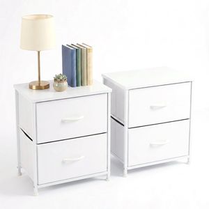 Lot de 2 commodes modernes en tissu avec structure en métal et plateau en bois, blanc - Product Image 1
