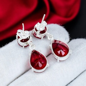 Red Garnet Pear Cut Drop <b>Earrings</b> 925 Sterling <b>Silver</b> Handmade Gemstone <b>Dangle</b> <b>Earrings</b> Wedding Anniversary Birthday Gift - Product Image 4