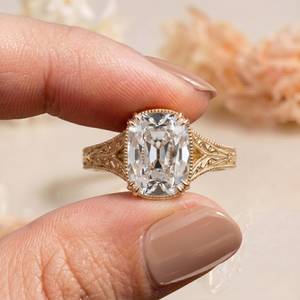 แหวนเพชรทรงยาว 3.0 กะรัต ทรงคุชชั่น แบบดั้งเดิมจากเหมือง แหวนทอง 14K ลายฉลุโบราณสำหรับหมั้น สไตล์อาร์ตเดโค แหวนเพชรเม็ดเดี่ยว - Product Image 6