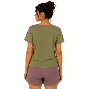 Olive Green And Mauve Women Two Piece Shorts Set Square Neck Button <b>Top</b> Floral Butterfly Print Casual Summer Cotton Lounge Wear - Product Image 2