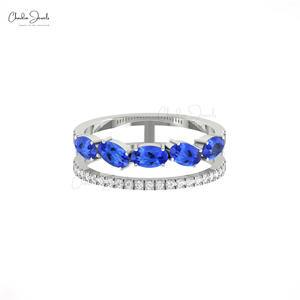 Anillo de Oro Sólido de 14K Hecho a Mano con Diseño de Vástago Dividido Paralelo y Gema de Tanzanita Natural de 1.1CTW, Anillo Apilable con Diamantes, Joyería para Fiestas - Product Image 2