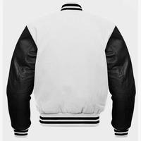 Veste universitaire unisexe blanche avec manches en PU noir, broderie sur le devant, fermeture à boutons recouverts, vêtement d'extérieur décontracté pour l'hiver