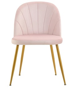 Silla de Comedor Moderna Tapizada en Terciopelo con Patas de Metal Dorado, Tela de Color Rosa, Muebles para Hotel - Product Image 3
