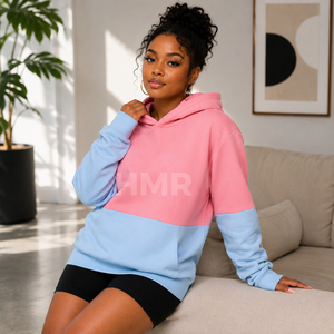 Sweat-shirt à capuche oversize HMR Sorority Sisterhood, color block rose et bleu, en polaire, coupe classique - Product Image 3